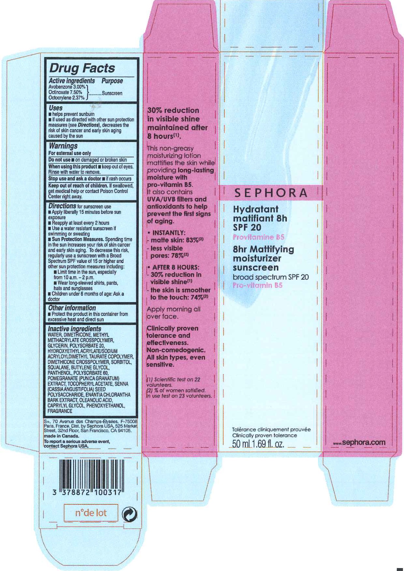 NDC 31720202 Sephora 8hr Mattifying Moisturizer Sunscreen Broad